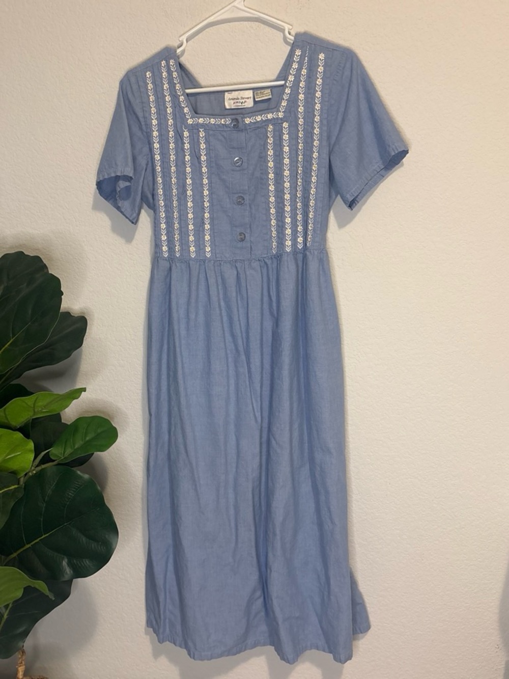 Embroidered Chambray Midi Dress in Light Blue - Women's
